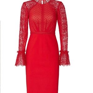 Elegant Long Sleeve Red Lace Dress